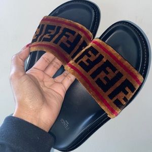 Fendi FF logo printed fur sandals